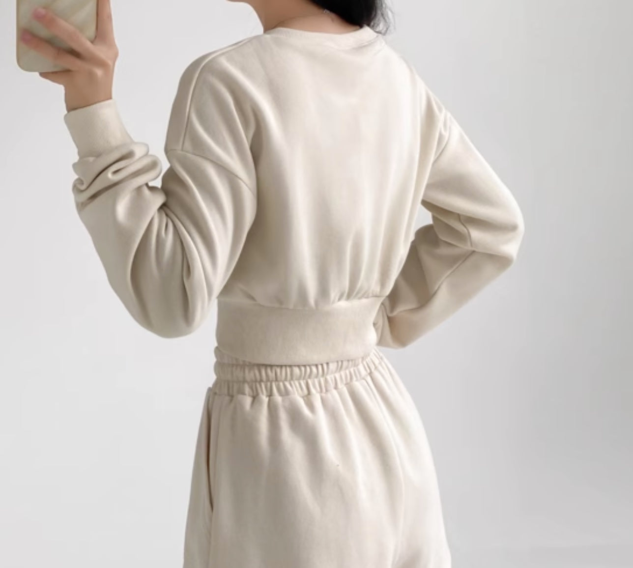 Textured Crop Sweatshirt, Ivory colour