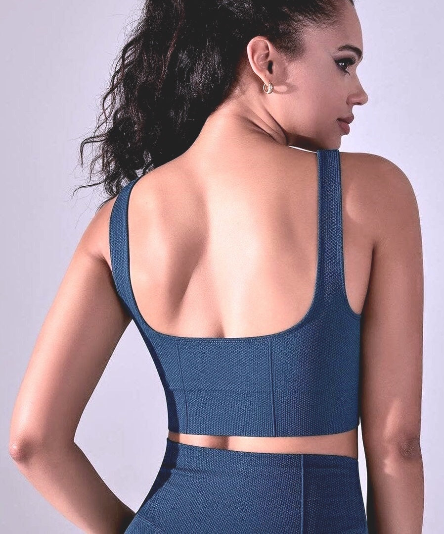 *NEW* High waist pants and U-shape bra set, Textured Blue