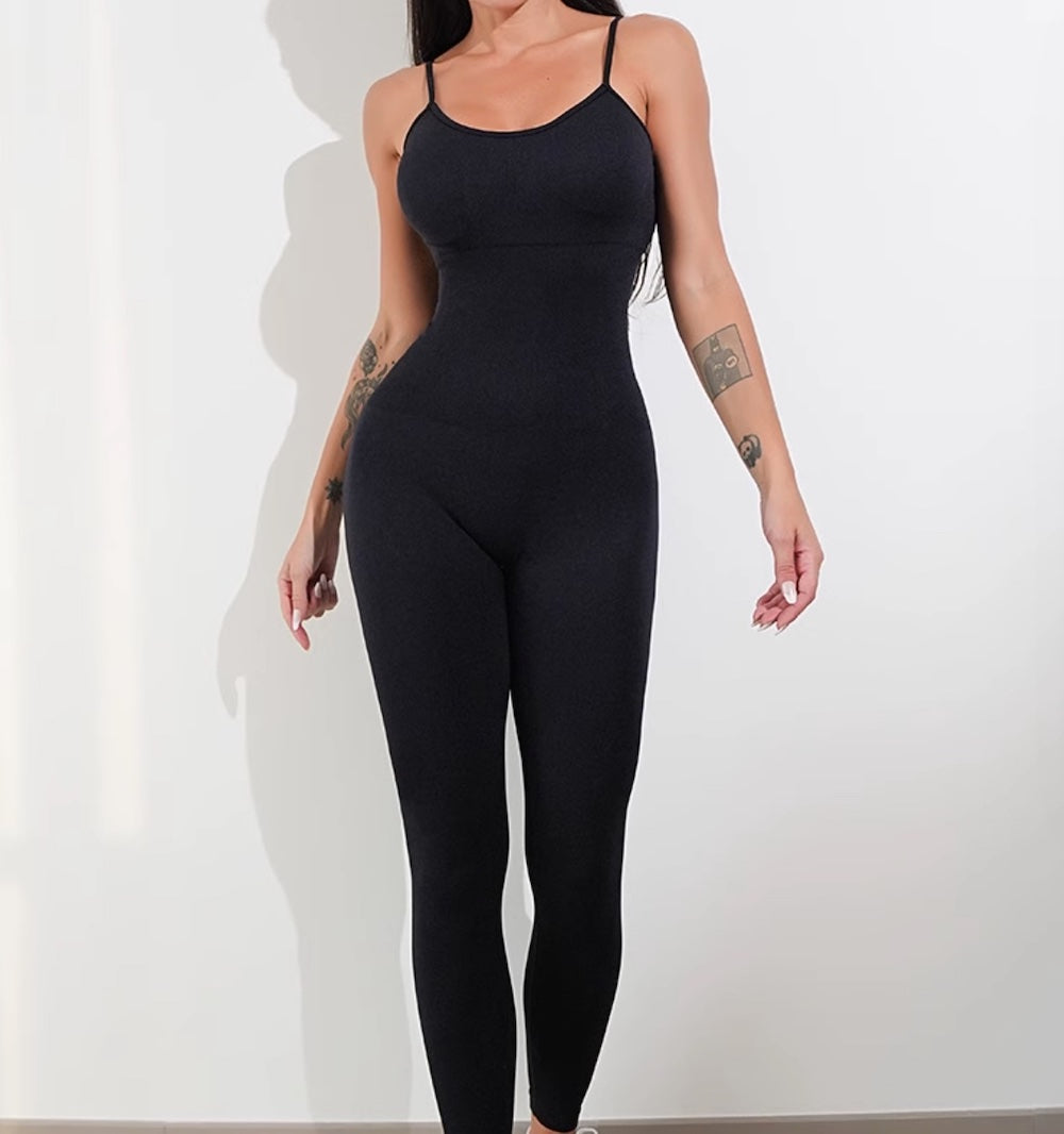 One-piece Bodysuit with adjustable straps & pleated back, Black colour