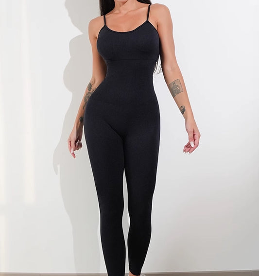 One-piece Bodysuit with adjustable straps & pleated back, Black colour