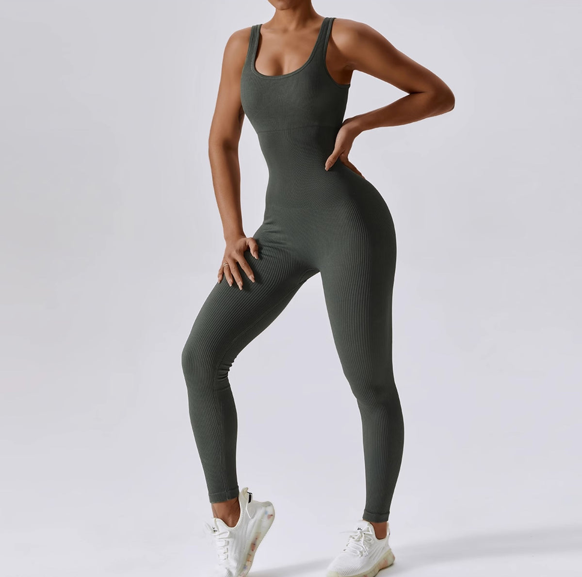 Active Wear Rib Texture One-piece Bodysuit, ribbed texture, Black colour Olive colour – Aerial ...
