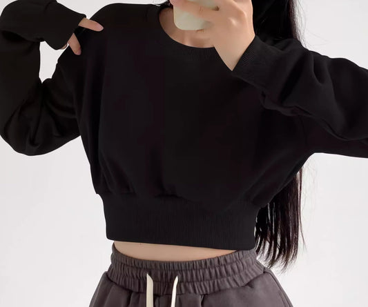 Textured Crop Sweatshirt, black colour