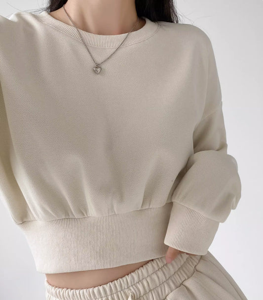 Textured Crop Sweatshirt, Ivory colour